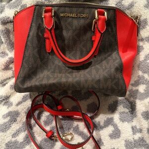 Michael Kors Red and Brown Satchel